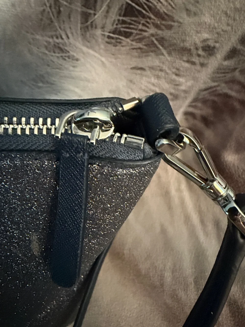 Kate Spade blue  Metallic Glitter Shoulder Tote with navy blue handle and strap. - Picture 8 of 11